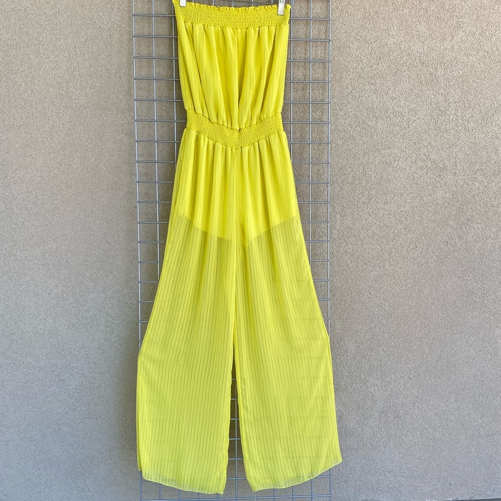 Sunny Mia Mustard Pleated Chiffon Jumpsuit - Picture 4 of 5
